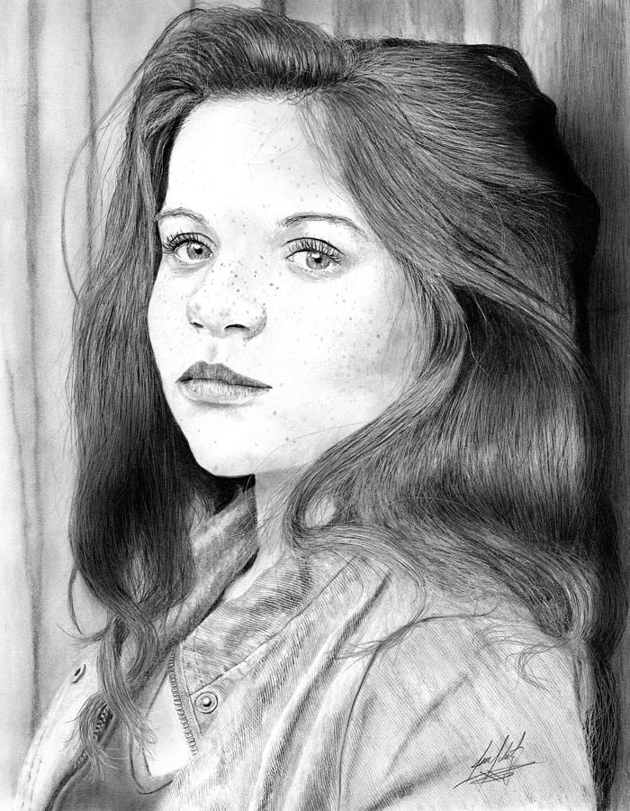 Beautiful Teenager with Freckles Portrait Drawing by James Schultz