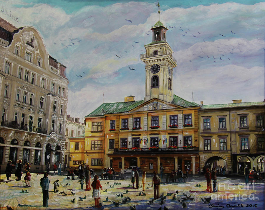 Beautiful Town Center Painting by Dariusz Orszulik