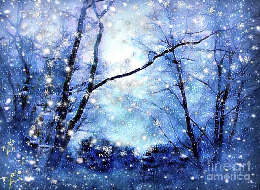 Beautiful Winters Eve Snowfall Mixed Media
