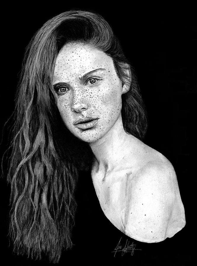 Beautiful Woman with Freckles Portrait Drawing by James Schultz
