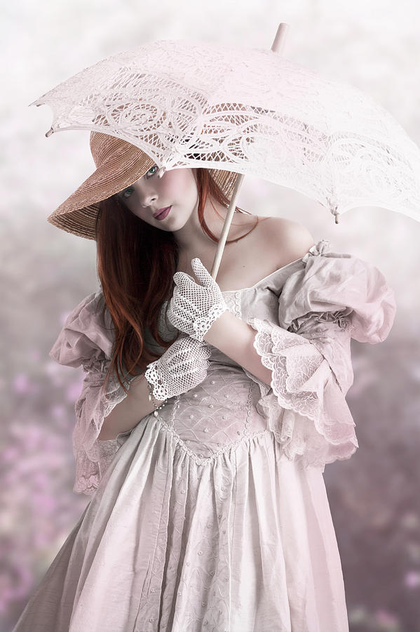 Beautiful Young Victorian Woman Standing With Parasol Photograph by Ethiriel Photography