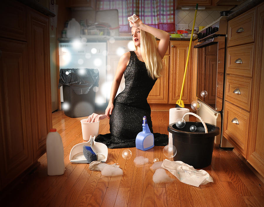 Beauty Glamour Girl Cleaning House Photograph by Angela Waye