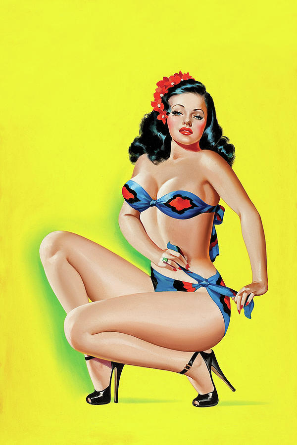 Beauty Parade Magazine; Pinup in a Bikini Painting by Peter Driben