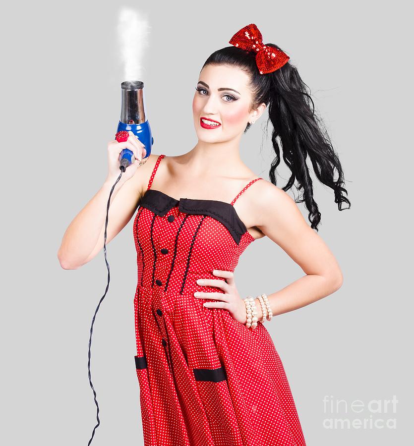 Beauty style portrait of a elegant hairdryer woman Photograph by Jorgo Photography