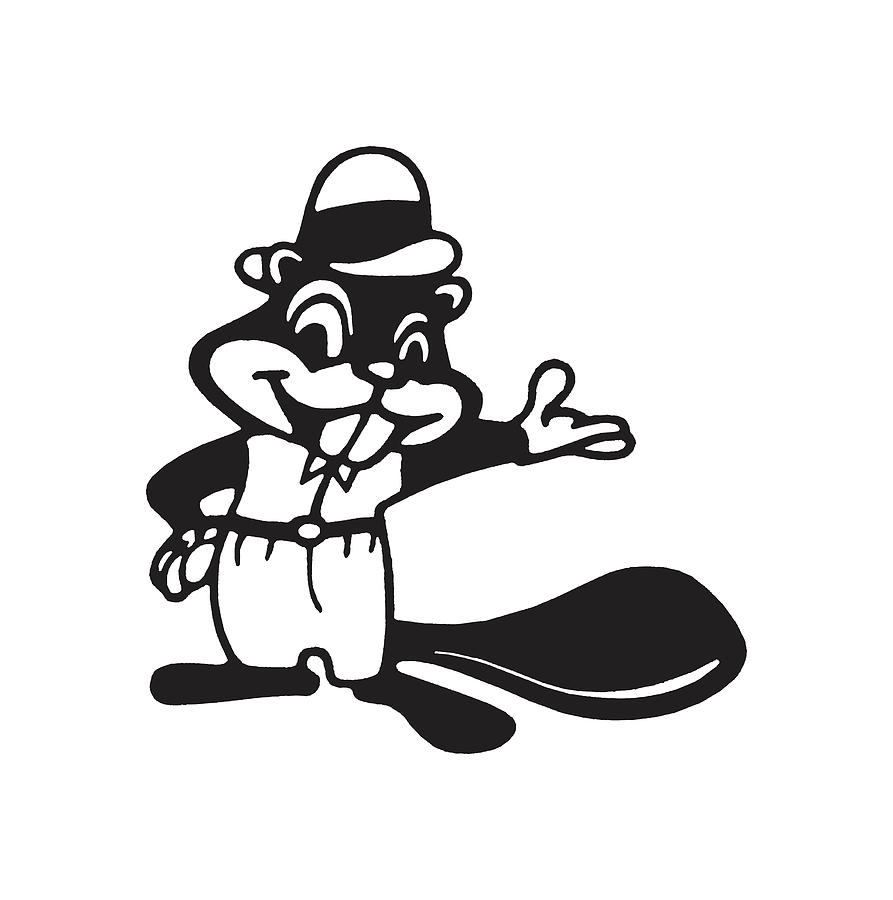 Black And White Drawing - Beaver Character by CSA Images