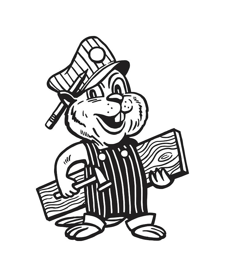 Black And White Drawing - Beaver Handyman by CSA Images