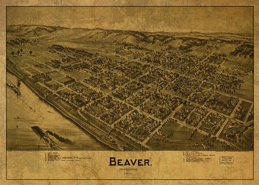 Beaver Pennsylvania Vintage City Street Map 1900 Mixed Media