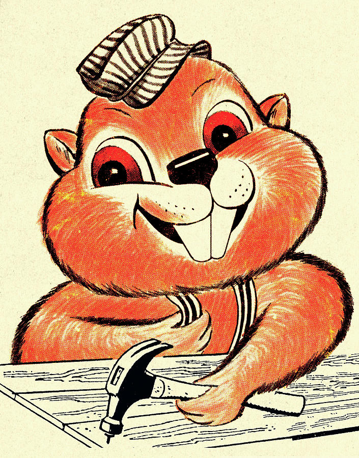 Vintage Drawing - Beaver with a Hammer by CSA Images