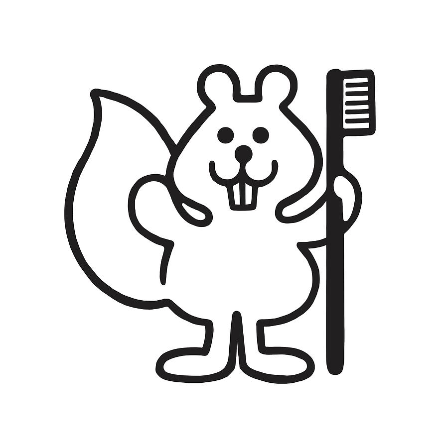Black And White Drawing - Beaver with Toothbrush by CSA Images