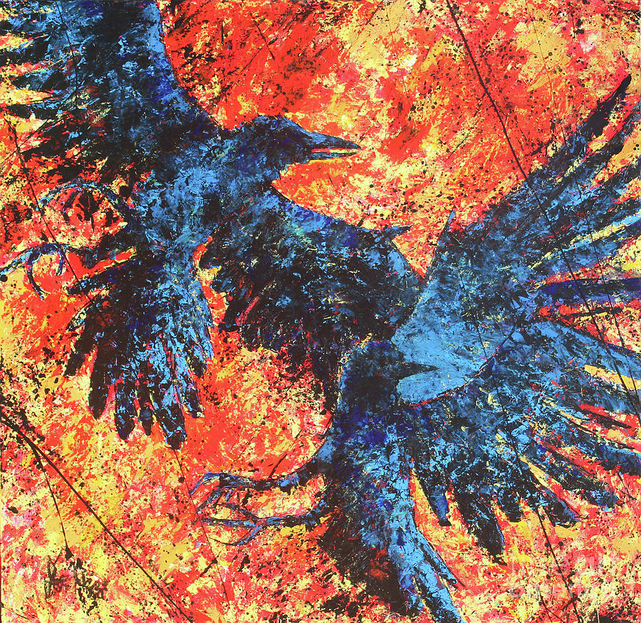 Raven Painting - Beckoning  by Joe Rizzo