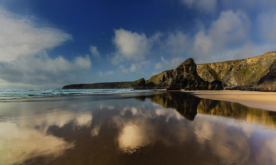 Bedruthan Steps,  Reflections Cornwall, England Photograph by Maggie Mccall