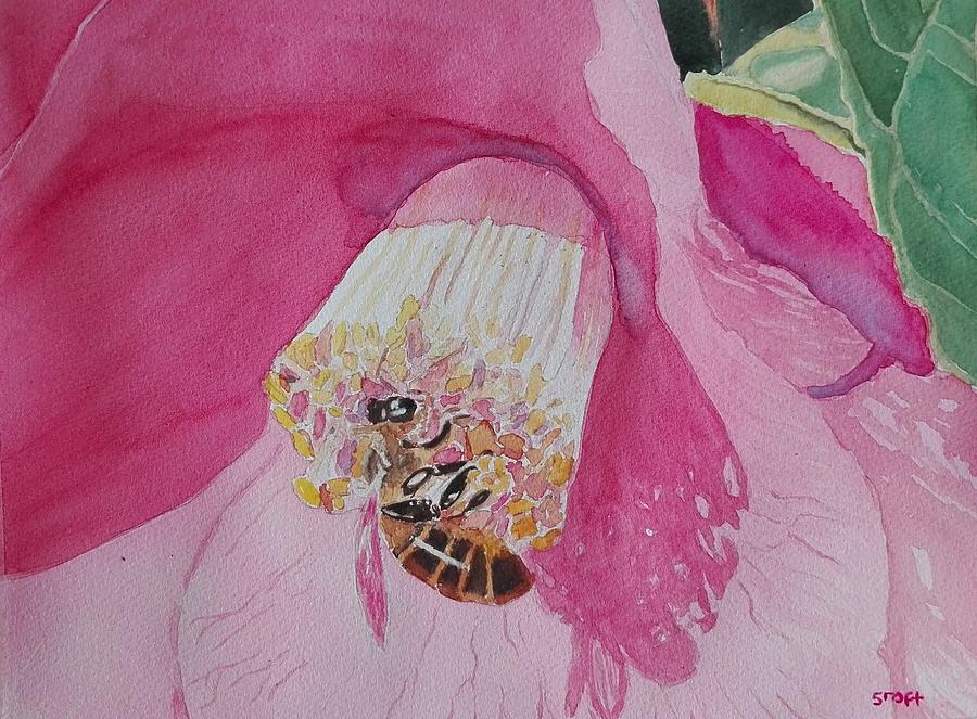 Bee and Camelia Painting by Sandie Croft