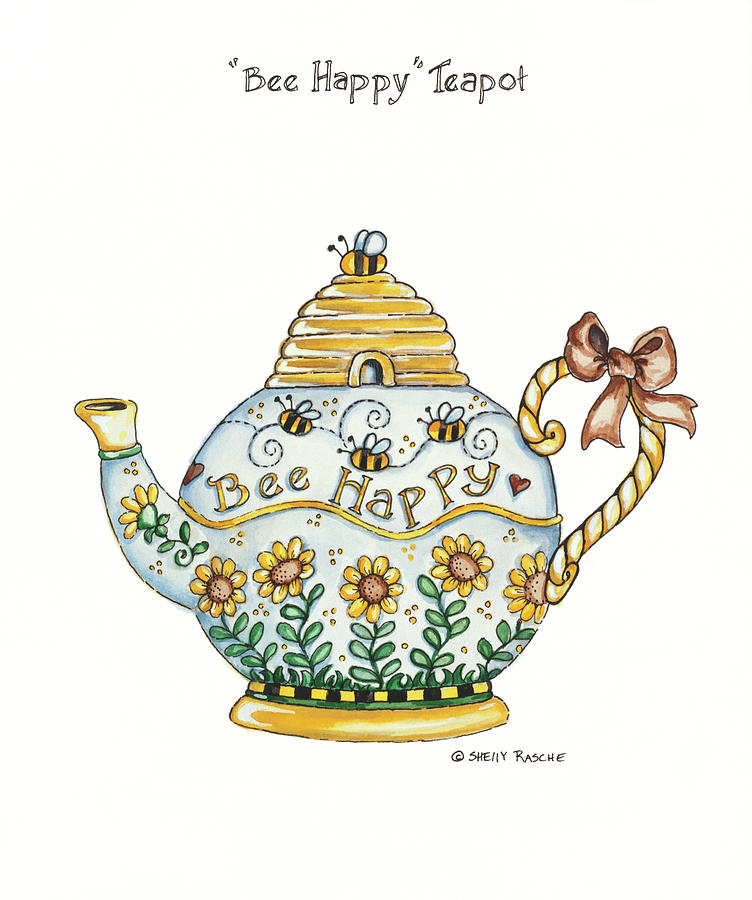 Bee Happy Teapot Painting by Shelly Rasche