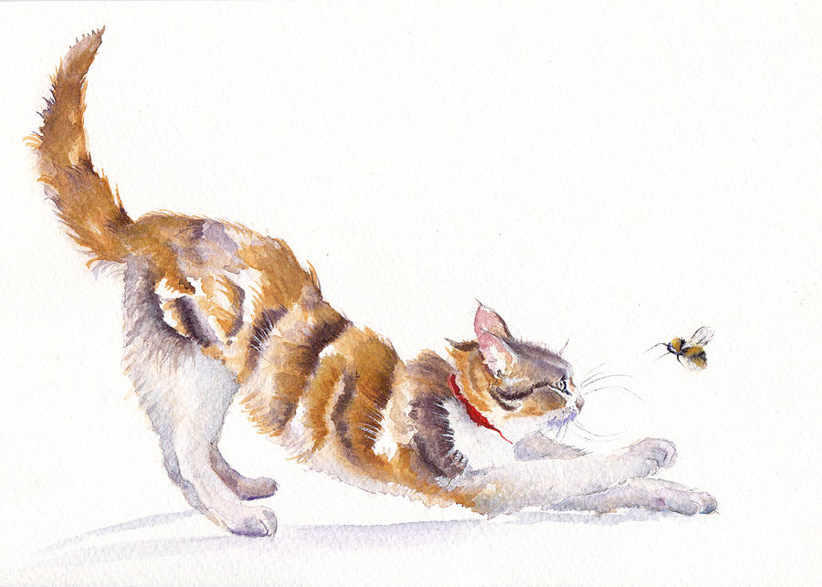 Stretching Cat - Bee Humble Painting by Debra Hall