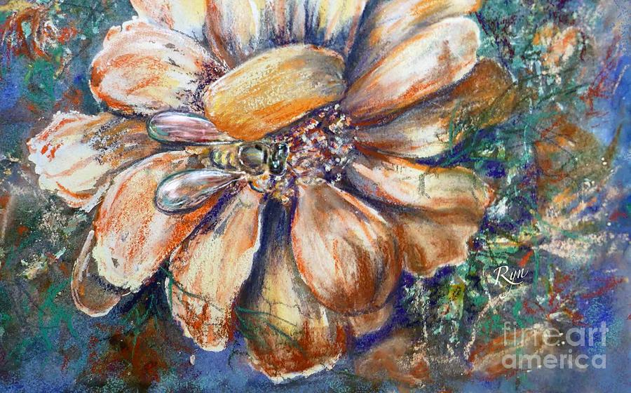 Bee in Cosmos Flower Painting by Ryn Shell