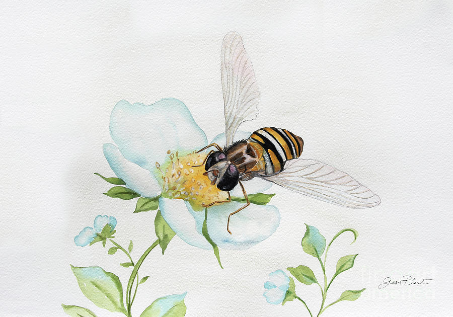 Bee In Watercolor Painting by Jean Plout