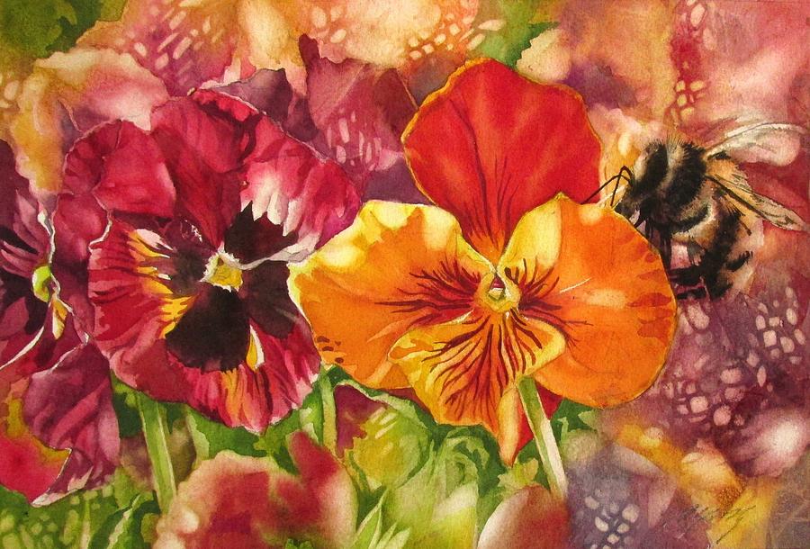 Bee With Pansies Painting by Alfred Ng