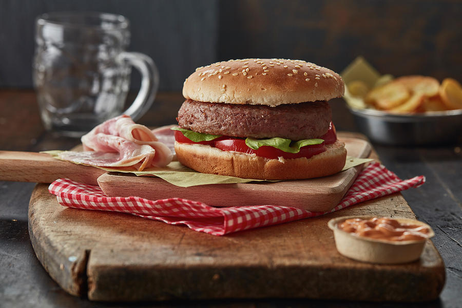 Beef And Bacon Hamburger Photograph by Aubergine Studio