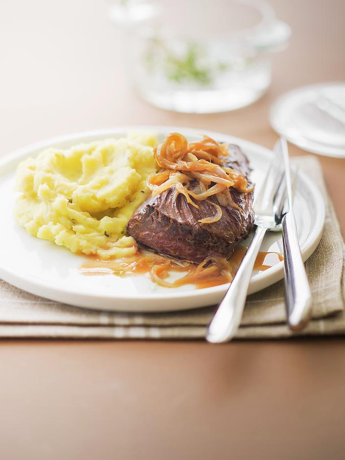 Beef Back Steak, Homemade Mashed Potatoes Photograph by Roulier-turiot