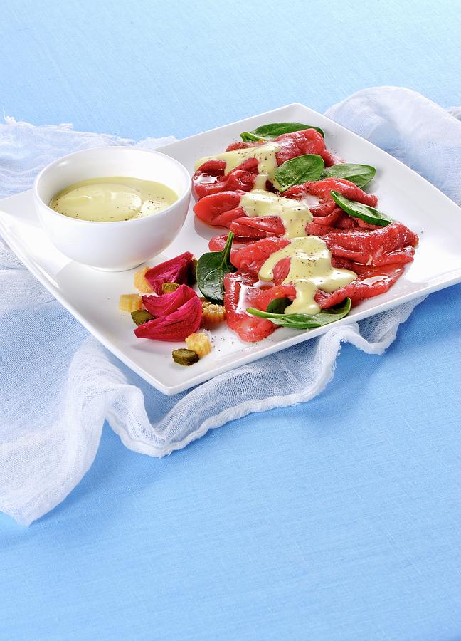 Beef Carpaccio With Cheese Cream Photograph by Franco Pizzochero