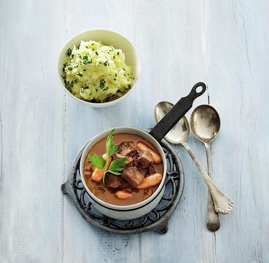 Beef Goulash With Carrots And Mashed Potatoes Photograph by Mikkel Adsbl