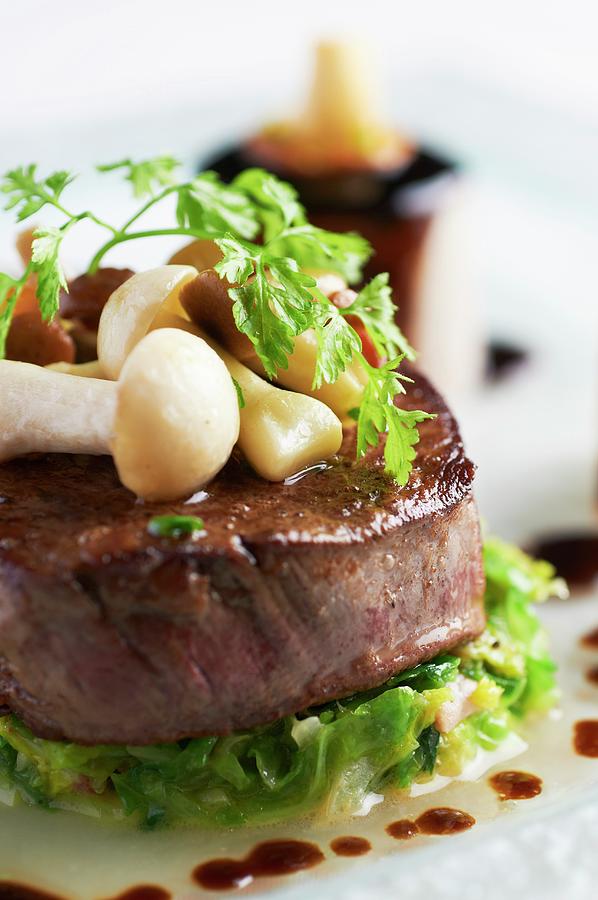 Beef Medallion With Mushrooms And Chervil close-up Photograph by Tim ...