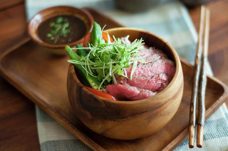 Beef On A Bed Of Rice With Vegetables asia Photograph by Ruowen Li