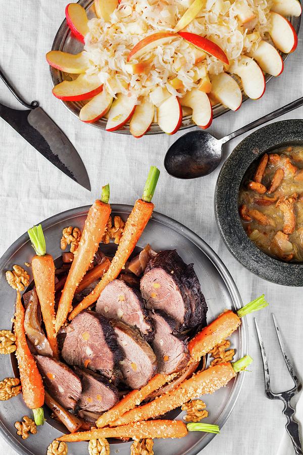 Beef Roast With Carrots And Sauerkraut With Apple Photograph by Jan Prerovsky