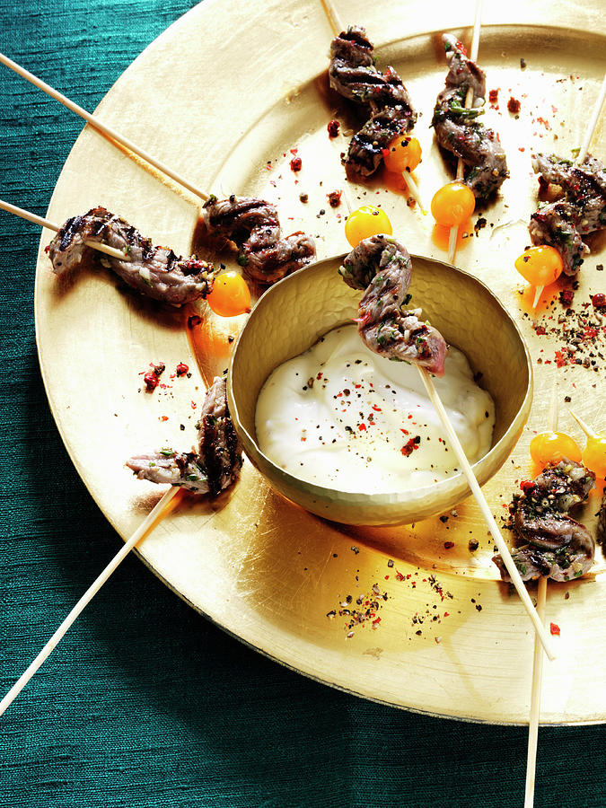 Beef Skewers With Dip Photograph by Karen Thomas