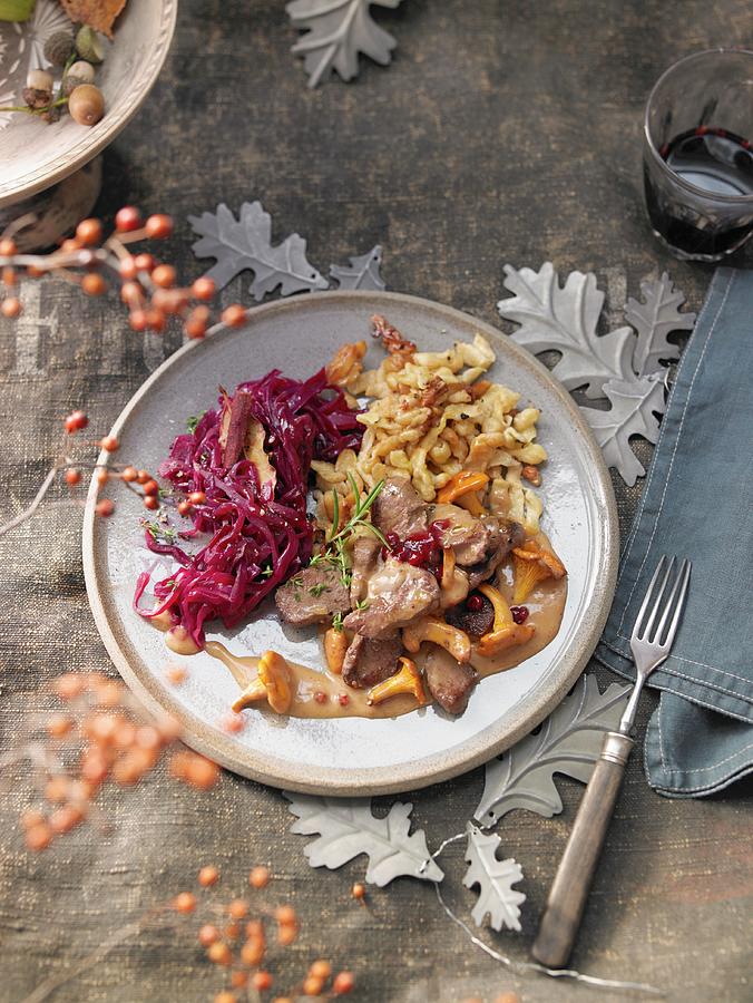 Beef Stew With Red Cabbage And Walnut Spatzle switzerland Photograph by Jan-peter Westermann