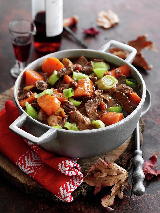Beef Stew With Red Wine And Vegetables Photograph by Gareth Morgans