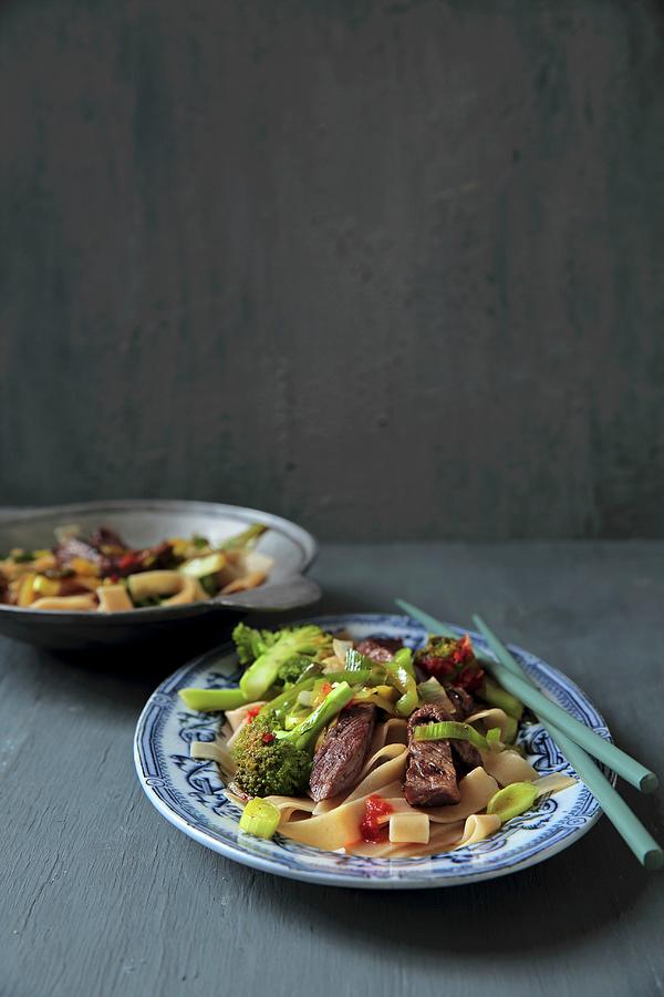 Beef Strips With Broccoli And Wholemeal Pasta Photograph by Jalag / Stefan Bleschke
