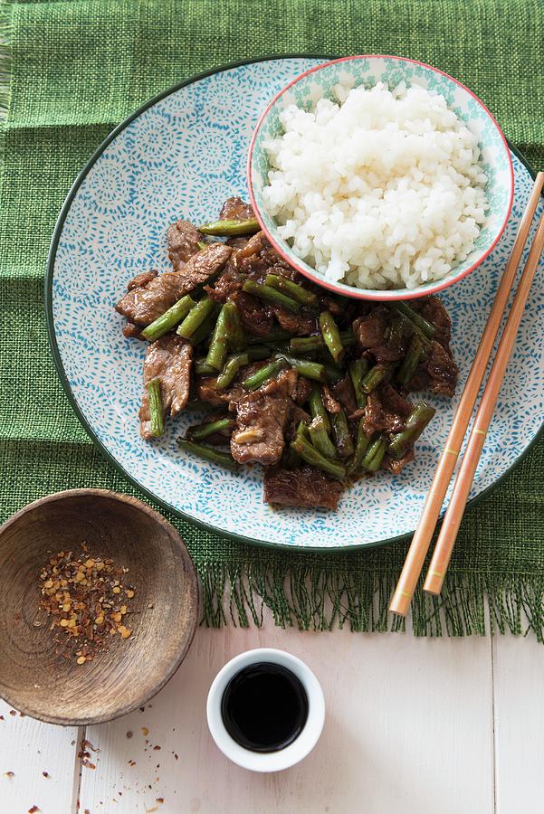 Beef With Green Beans, Sichuan Pepper And Rice china Photograph by Veronika Studer