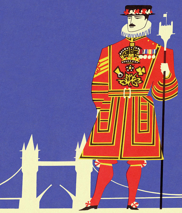 London Drawing - Beefeater Guard and Tower Bridge by CSA Images