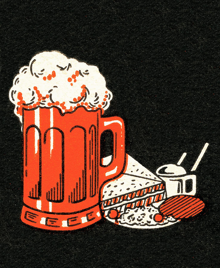 Beer Drawing - Beer and food by CSA Images