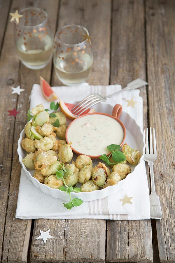 Beer Battered Brussels Sprouts With A Yoghurt And Grapefruit Sauce Photograph by Great Stock!
