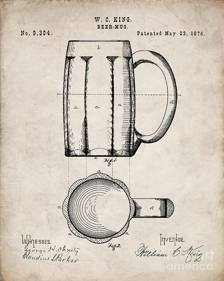 Beer Mug Patent, Craft Beer Art - Antique Vintage Digital Art by Patent ...