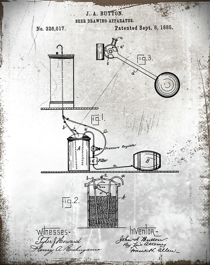 Beer Tap Patent 1885 in Distressed Photograph by Bill Cannon
