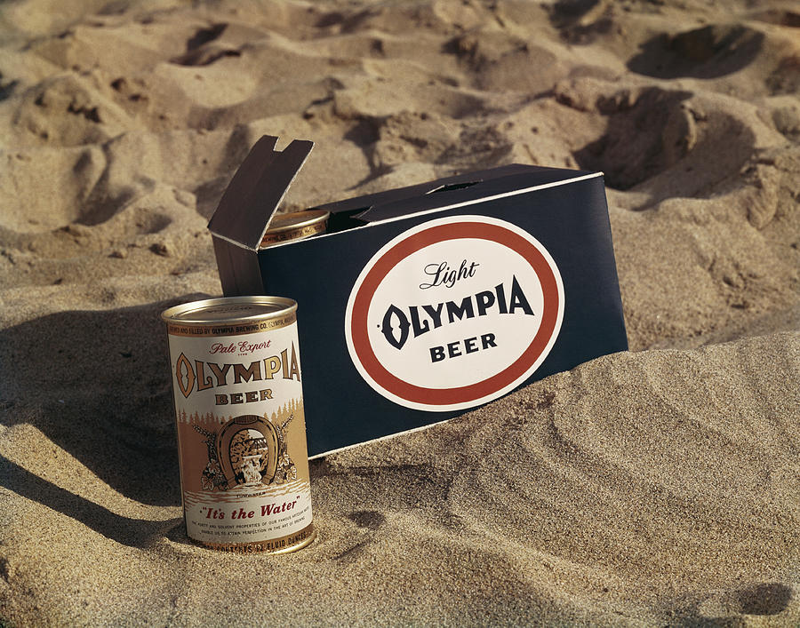 Beer Tin And Box On Sand, Closeup by Tom Kelley Archive