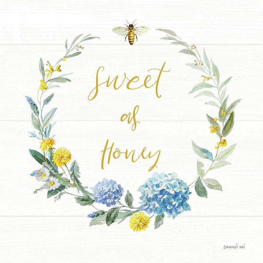 Bees And Blooms_sweet As Honey Wreath Painting by Danhui Nai - Fine Art ...