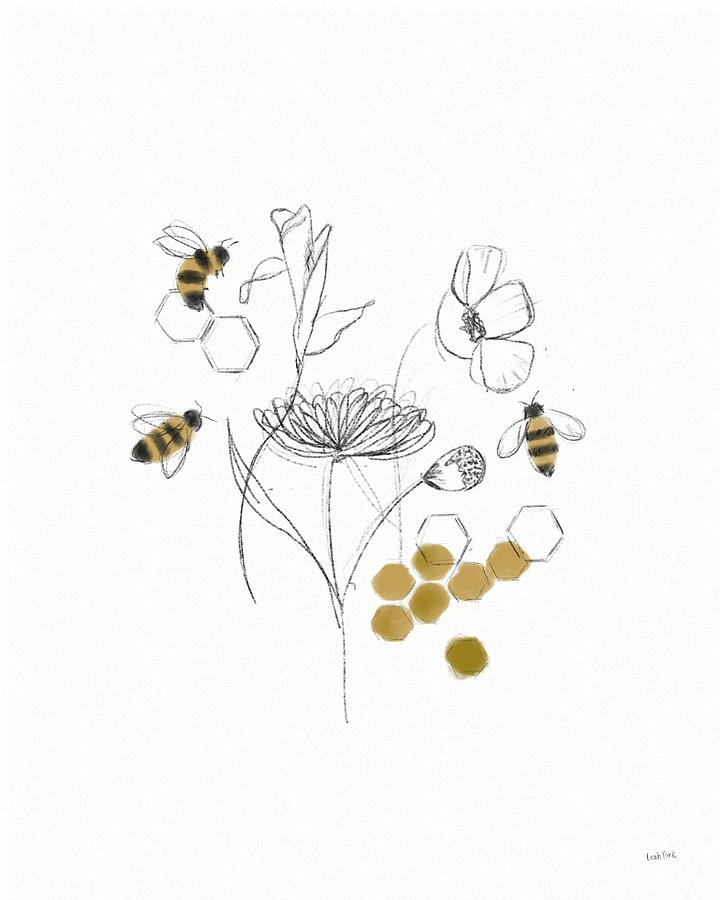 Animal Painting - Bees And Botanicals V by Leah York