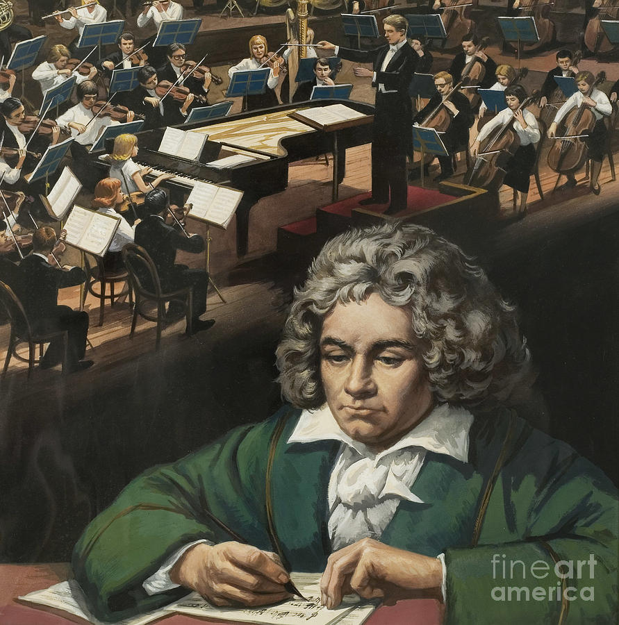 Beethoven, Gouache On Paper Painting by Unknown