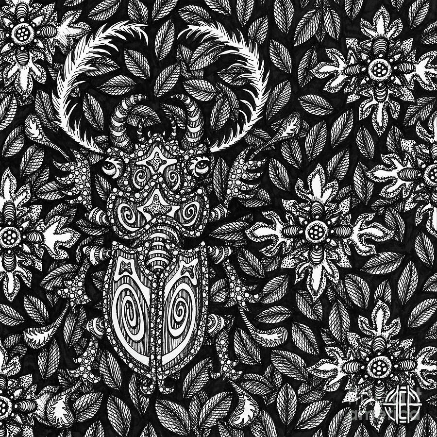 Beetle Botanical Ink 4 Drawing by Amy E Fraser