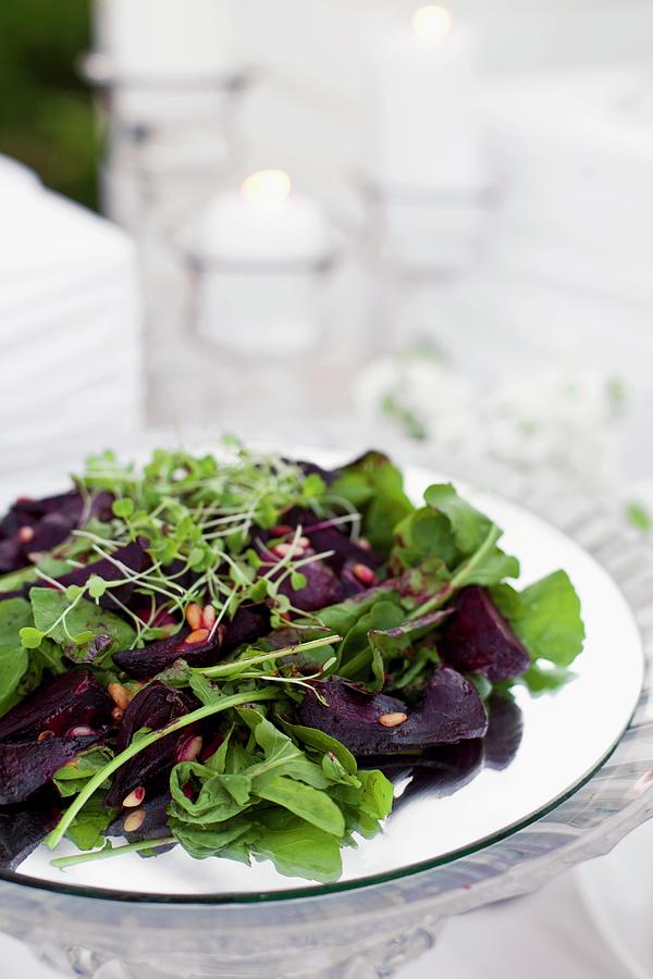 Beetroot And Rocket Salad With Roasted Pine Nuts Photograph by Great Stock!