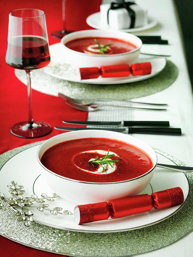 Beetroot Christmas Soup With Creme Fraiche Photograph by Michael Paul