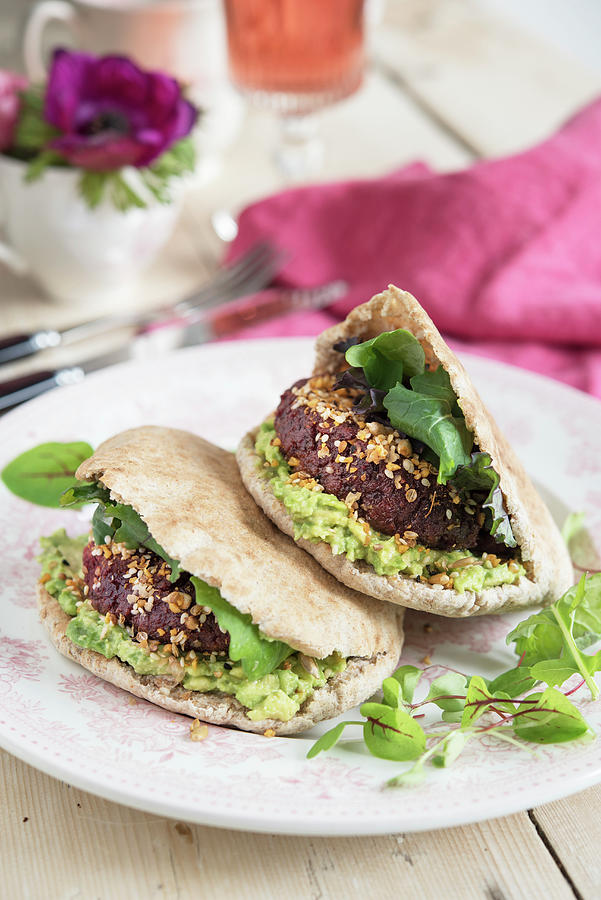 Beetroot Falafel With Avocado And Chilli In Pitta Bread Photograph by ...