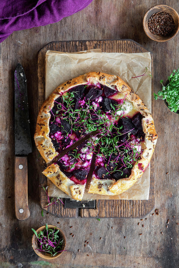 Beetroot Galette With Feta Cheese And Micro Greens Photograph by Irina Meliukh