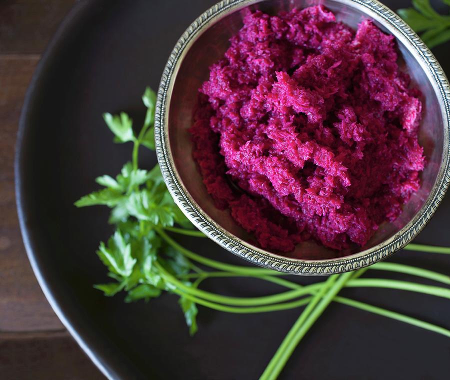 Beetroot & Horseradish In A Silver Bowl jewish Cuisine Photograph by Katharine Pollak