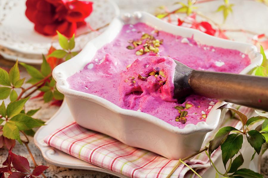 Beetroot Ice Cream With Pistachios Photograph by Persson, Per Magnus