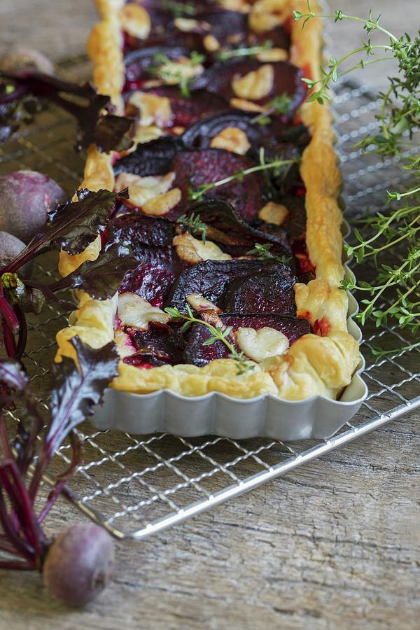 Beetroot Quiche With Feta Cheese And Thyme Photograph by Tina Engel